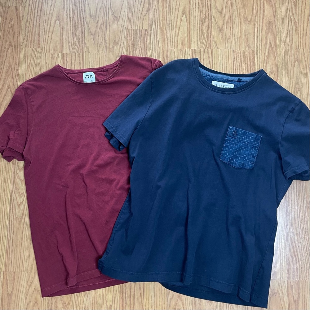 Zara Mens Burgundy and Original Penguin Navy Short Sleeve Tees